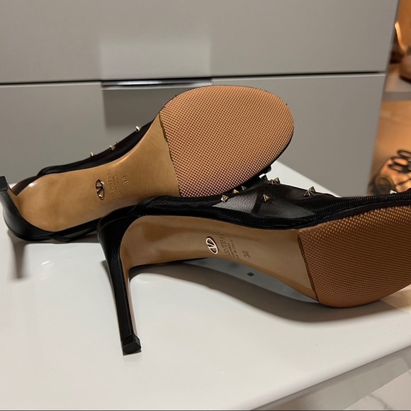 Black Rockstud Shining Mesh Stud Mule Slide Backless Sandal Heel Pumps.. - Picture 3 of 5